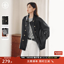 对白【AN大码系列】巴恩风皮衣外套秋季胖mm新款复古宽松pu皮夹克上衣 静谧黑 M 建议体重110-125