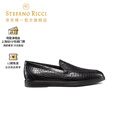 Stefano Ricci /史蒂芬劳.尼治25秋冬皮鞋 老鹰头鳄鱼皮乐福鞋 黑色 40.5