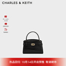 CHARLES&KEITH鳄鱼纹凯莉包手提斜挎婚包包女包生日礼物CK2-50270880-1 Black黑色 S