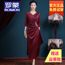 罗蒙品牌妈妈结婚礼服2025新款平时可穿喜服高贵年轻裙子高端喜婆婆婚 酒红色6410款七分袖 衣长120厘米 L 建议105-115斤