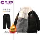 INTO TOP双面穿棉服男冬装新款羊羔绒外套加绒保暖厚棉袄棉衣羽面包绒服男 黑色B+K821加绒黑色长裤 M