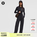 lululemon丨Contrast-Ribbed Softstreme 女士罗纹拼接阔腿裤 LW5HUXA 黑色 M