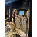 三吉黑花【桃花坞】重工钉珠桑蚕丝织金烂花衬衫 杏绿 L