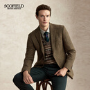 Scofield男士25秋冬英伦粗花呢人字纹保暖羊毛面料西装修身显瘦正装外套 卡其色 常规 L (175)