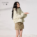 三彩2025冬季新款连帽棉服宽松棉衣休闲简约保暖夹棉外套短款S 卡其色 M 160/84A