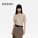 ERDOS【精纺云感T恤】圆领装饰短袖T恤打底女套衫羊绒衫 大地驼 L 170/88A