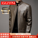 GUYN男装品牌真皮皮衣男秋冬油蜡牛皮夹克立领美式休闲外套 松霜绿 S 165