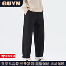 GUYN高端品牌男装2025秋季新款休闲裤男美式纯色百搭宽直筒裤子男 黑色 黑色 31