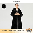 娜尔思（NAERSI）【水貂毛】气质黑色连帽皮草女2024冬装新款裘皮外套 黑色 L
