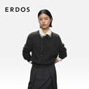 ERDOS 25秋冬小翻领装饰绞花花朵宝石胸针优雅女开衫羊绒衫 深灰 M 165/84A