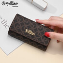 金利来（Goldlion）钥匙包女印花时尚三折长款零钱包出行便携手拿包精致迷你女士钱包 咖啡色