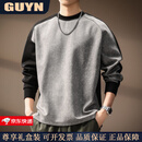 GUYN高端品牌男装美式复古撞色扎染重磅卫衣男2025秋季新款潮流T恤男 黑色 黑色 3XL 适合180-200斤