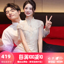 泰勒马丁香槟色新中式订婚礼服2025新款新娘婚纱主纱高档回门敬酒服秀禾服 HF059 XL