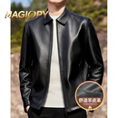 MAGIOPY高端品牌男装高档皮衣男士秋冬季亮面翻领羊皮夹克男装商务行政外 主图款【羊皮面料】黑色 S 160/46A 80-90斤
