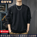 GUYN高端品牌男装2025秋季新款拼接圆领内搭打底衫长袖T恤男美式复古 黑色 黑色 4XL 合适体重200-220斤