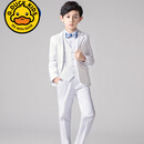G.DUCKKIDS儿童西装套装男童花童礼服韩版中大童男孩小西服外套钢琴演出服秋 白色西服三件套【外套+长裤+领结 120cm