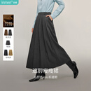 茵曼简约通勤百褶半身裙冬季女装百搭A字大摆显瘦中长裙子 贵族灰 M