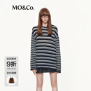 MO&Co.针织衫2025秋新品细支绵羊毛棉纱中空混纺条纹落肩MBE3SWT014 深宝蓝色 M /165