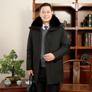 鸭鸭时尚中老年羽绒服男中长款可脱卸内胆冬季宽松款休闲爸爸装外套 黑色 狐狸毛领 M 建议100-120斤