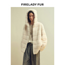 付智恩  雪绒之时 哥本哈根紫标横排脊子靠坎大兜帽水貂皮草外套女 米黄本色 L