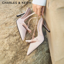 CHARLES&KEITH缎面蝴蝶结尖头高跟凉鞋女生日礼物CK1-60361556 Light Pink浅粉色 35