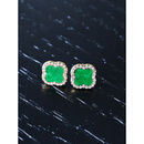 天然翡翠A货耳钉四叶草经典镶钻耳饰阳绿简约气质名媛