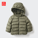 优衣库婴幼儿宝宝PUFFTECH空气棉服可机洗拉链连帽外套478427 56 橄榄色 100
