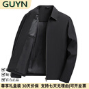 GUYN轻奢男装品牌简约休闲翻领外套男2025春秋新款轻商务行政夹克 黑色 黑色 M 170