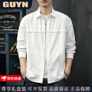 GUYN高端品牌男装2025秋季新款美式工装衬衫男翻领长袖上衣男宽松潮流 白色 白色 L 体重120-140斤