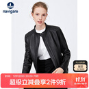 Navigare 意大利小帆船女士真皮皮衣秋冬款小立领羊皮机车服X2236700091 黑色 M 