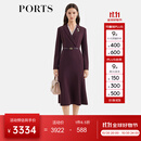 PORTS宝姿女装2025秋季新款印花叠片拼接领连衣裙ALQ9D030SWQ062 樱桃红漆色 M （6）