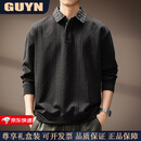 GUYN高端品牌男装美式麦穗纹肌理长袖Polo衫男秋季新款青年POLO衫男 黑色 黑色 L 适合120-140斤