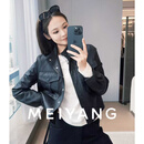 美洋（MEIYANG）【精英衣橱】中古皮衣 摩登秋日山羊仿鹿纹皮立领短夹克外套 黑色 L
