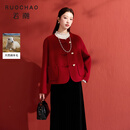 三彩【100绵羊毛】三彩若潮大码女装2025冬季新款短款双面呢大衣胖MM 砖红色 M 160/88B