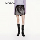MO&Co.【秦岚同款】裙裤2025秋新品染整素皮高腰A字短裤MBE3SOT014 布朗尼色 S /160