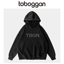 toboggan重磅做旧水洗连帽卫衣男女潮牌高街复古风宽松 水洗黑 2XL 200-230斤