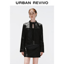 UR2025秋季新款女流光风潮流机车立领拉链短款皮衣UWJ150061 黑色 M