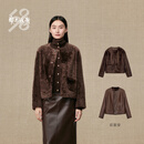 鄂尔多斯1980绵羊毛皮拉贡复古两面穿女装毛皮短外套25秋冬新品 布朗尼 M 165/84A