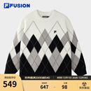 FILA FUSION斐乐潮牌情侣款编织衫2025冬新款宽松菱格纹套头毛衣 正黑色-BK L 175/96A/L