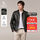 哈吉斯（HAZZYS）男装 秋季【羊皮革】外套户外机车风翻领皮衣男ALVZU0CCX59 黑色BK L （175/96A 48）