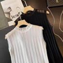 【法式时装】木耳边百搭打底衫女内搭外穿洋气无袖上衣 黑色+白色 L (建议100-120斤)