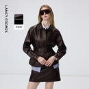 朗姿羊皮革翻领可收腰皮衣时尚干练百搭通勤上衣女2026年春季新款 深咖色 XL