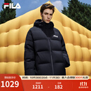 斐乐FILA情侣连帽羽绒服女2025冬连帽RGB多彩羽绒防风防泼水外套男 正黑色-BK L 175/96A/L