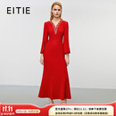 爱特爱（EITIE）气质V领手工钉钻鱼尾礼服连衣裙2025秋冬新款轻奢宴会女装7977619 蒲粉66 2XL (175)