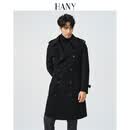 汉尼（HANY）【加厚骆驼绒桑蚕丝羊毛】战壕大衣男毛呢外套风衣秋冬 格瑞布曜石黑 L (50) 【推荐体重150-170斤】