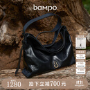 半坡饰族（bampo）中号绵绵包hobo托特包头层牛皮大容量单肩斜挎包软包礼物女友 墨碳黑（中号升级拉链款）