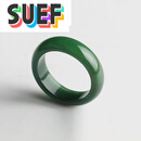 SUEF玛瑙男女款指环圈 玉戒指 男女款玉髓饰品情侣款百搭 绿色指环