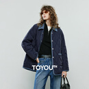 初语棉衣女2025冬季新款撞色拼接菱格宽松保暖棉服外套 藏青色   L   