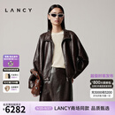 朗姿/LANCY【羊皮】2025秋季新款复古廓形美拉德高级感真皮衣外套 深棕色 L
