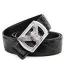 Maza Honguan男士鳄鱼皮皮带男真皮新款老鹰头镶钻腰带平滑扣裤带男 黑色银扣 140cm 联系在线客服【领优惠券】